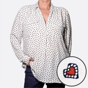 Ann Taylor Romantic Heart Print Blouse Plus Size Top 2X XXL Valentine's Day Love